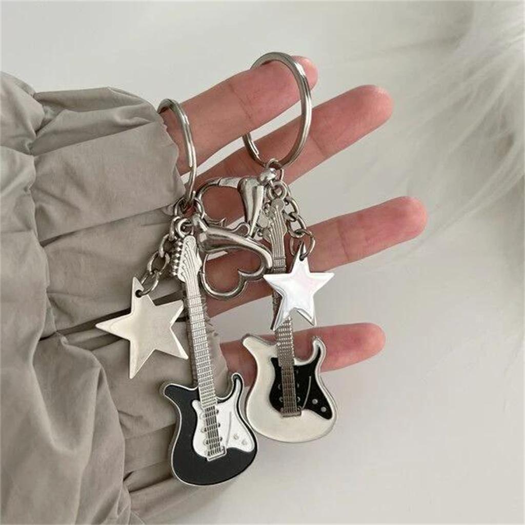 Guitar Love Heart Key Chain for Men Women Star Sweet Keychain Cool Trendy Fashion Pendant Rock Punk Vintage Accessories Gift