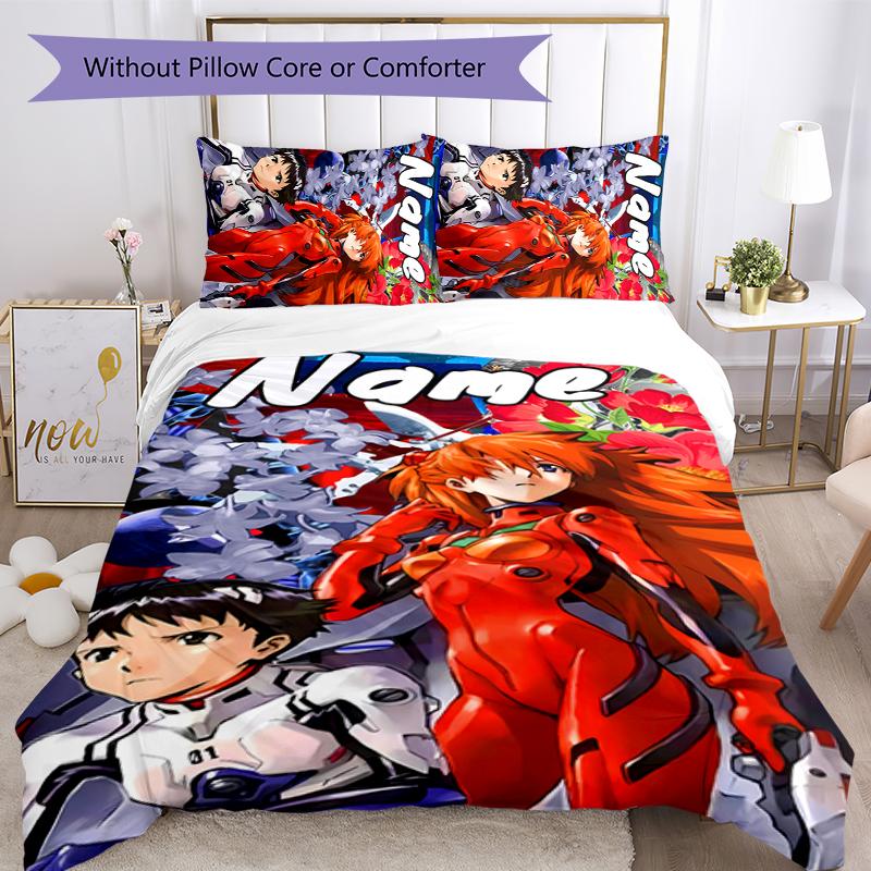 3pcs Custom Name Asuka Langley Soryu Bedding Set Duvet Cover Closure Includes 1 Duvet Cover & 2 Pillowcases for All Seasons Bedroom Decor