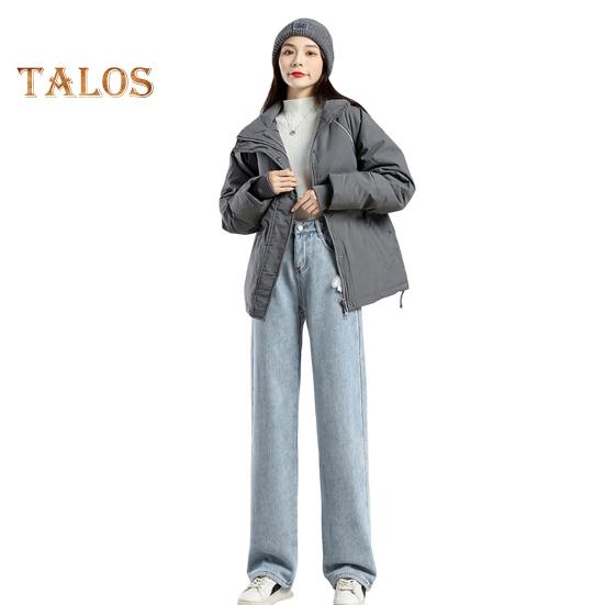 Женские зимние джинсы с высокой талией, застежкой-молнией, подкладкой из толстого бархата, свободным кроем, карманами, прямыми широкими штанинами, повседневными длинными брюками