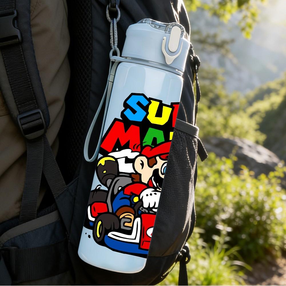 1PC Super Mario Game Character Pattern 750ml Color Plastic Sports Water Bottle Leakproof Flip Straw Lid Suitable for Sports Office Home Use