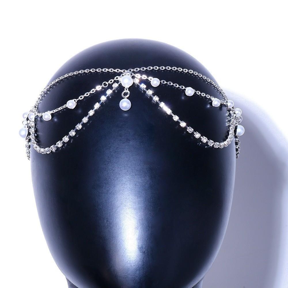 Full Rhinestone Head Chain Headpiece Pearls Tassel Crystal Meshes Headbands Hair Accessories