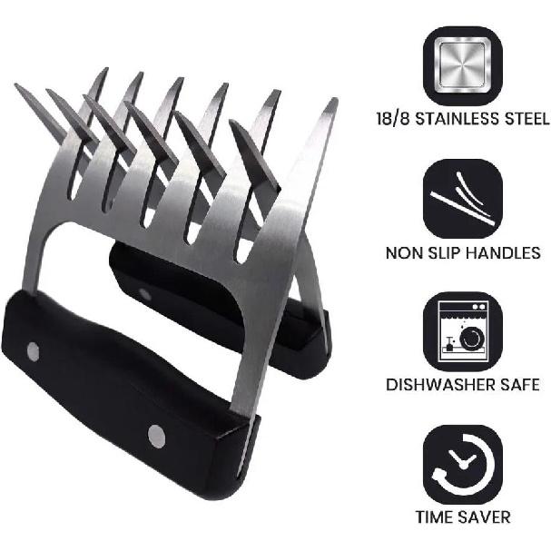 Metal Meat Shredder Bear Claw Stainless Steel Meat Forks With Handle BBQ Meat Handler For Pulling Shredding Ultra-Sharp Blades 4