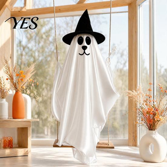 Halloween Ghost Decoration With Best Materials Hanging for Outdoor Decoration, Cute Flying Satin White Home, Tree, Porch, Patio, Lawn, Garden, Holiday