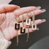 Trendy Long Tassel Dangle Earrings Geometric Square Women Stud Earrings  Party Gift