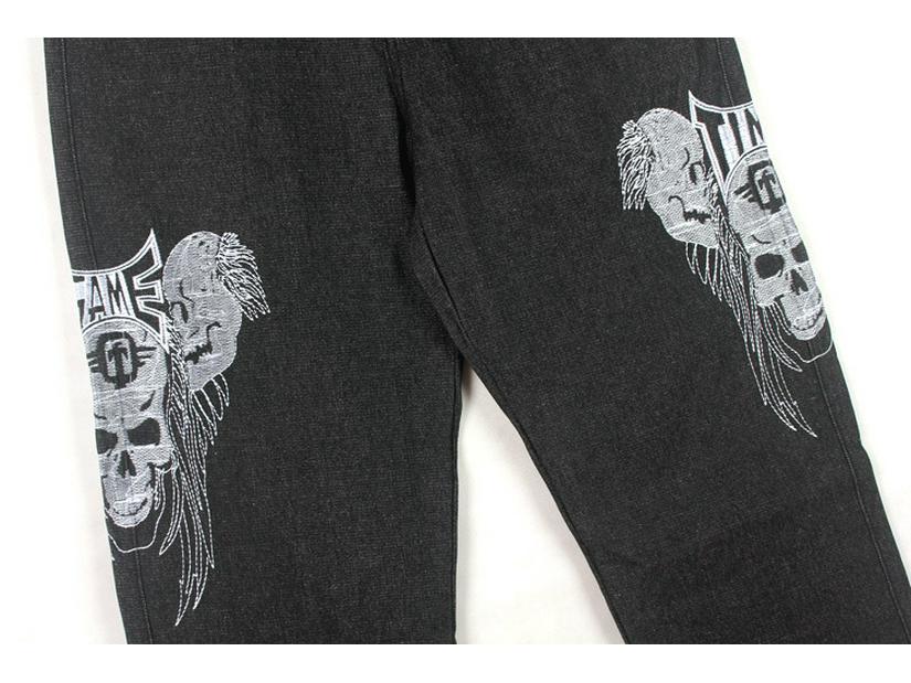 Джинсы мужские для уличных танцев в стиле хип-хоп: Модные, прямые, свободные, повседневные брюки для скейтбординга с вышитым черепом, доступны большие размеры.