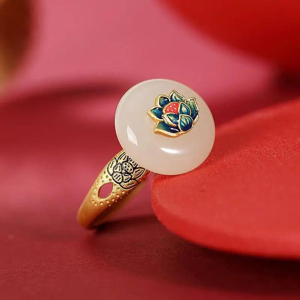 fashion Party Jewelry For Girl Trendy Adjustable Chinese Style Ring Lotus Ancient Ring
