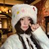Cute Button Bear Ears Plush Knitted Hat Children'S Season Warm Ear Protection Cold Wool Hat Head Hat