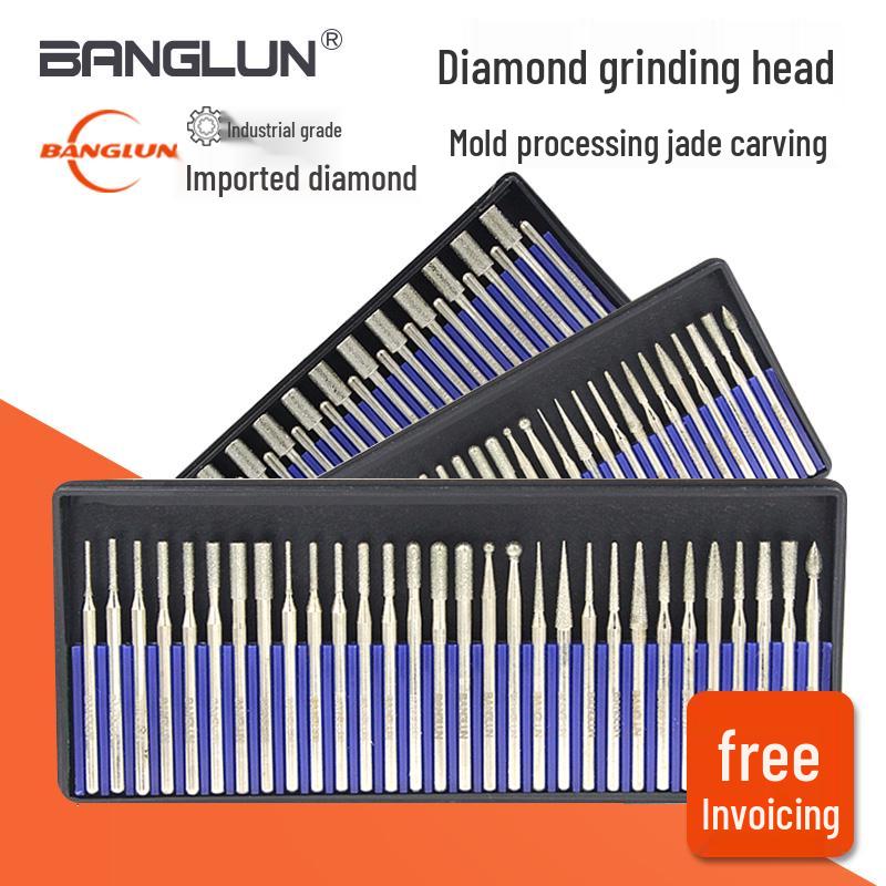 Banglun Diamond 3mm Alloy Grinding Head Set: Jade Carving, Cylindrical, Conical, Ball Needles
