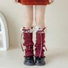 Solid Color Bow Ribbon Leg Warmers Long Stockings Knitted Foot Cover Children's Foot Warmer  Winter