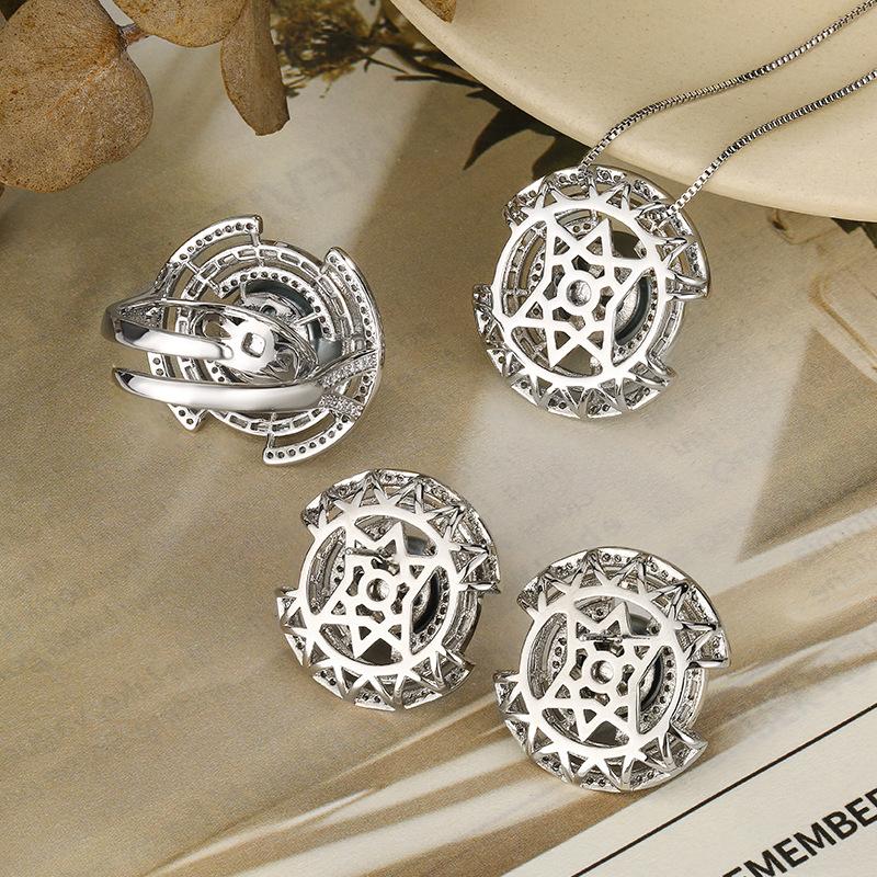 Набор аксессуаров Серьги Ожерелье Кольцо Имитация Жемчуга Платиново-Серые Бусины Женская Высокая Чувственность Элегантность