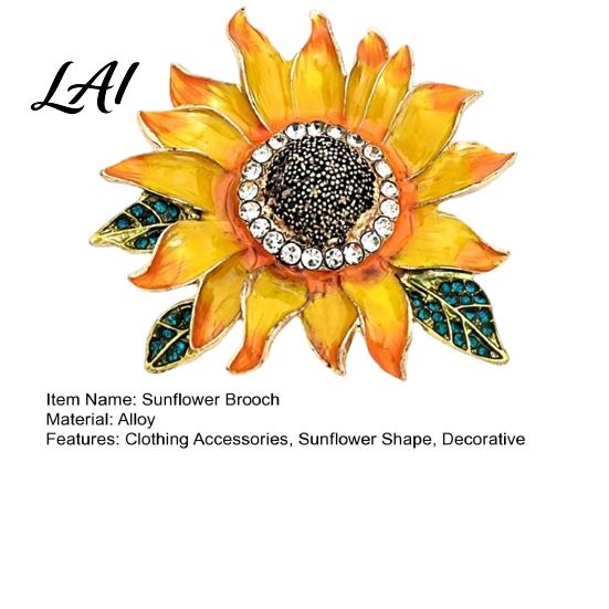 Vintage Plant Jewelry Rhinestone Sunflower Brooch Pin for Lapel Decorative Floral Men Jackets Flower Women Accessory Coats Dresses Scarves Pins