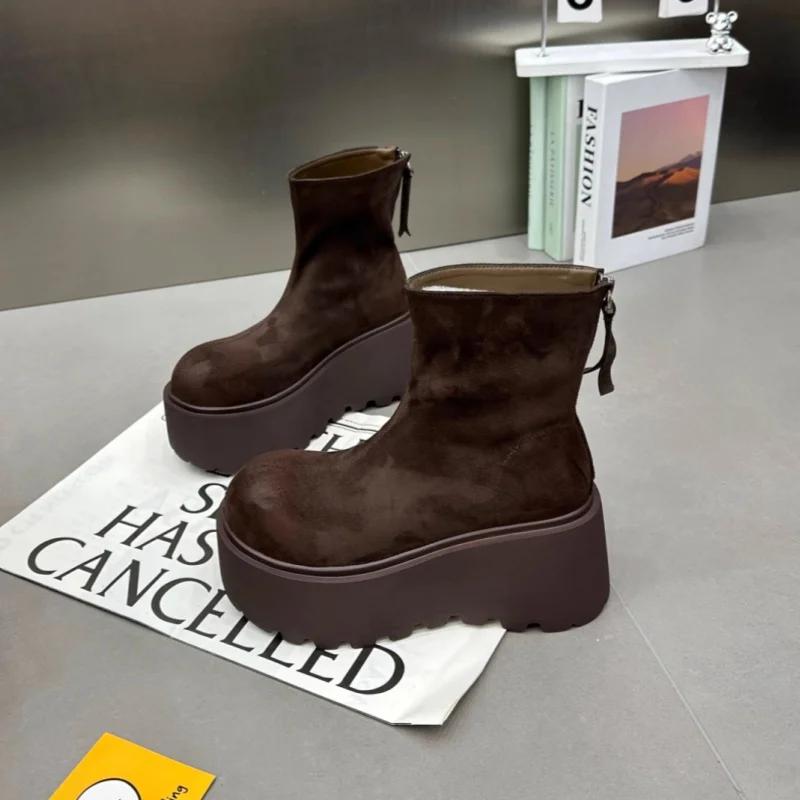 Женские зимние ботильоны на платформе из замши на высоком каблуке, женская обувь 2025 года, трендовая зимняя обувь в стиле готики, панка, гладиатора, мотоцикла, ботинки для женщин