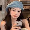 Octagonal Denim Beret Women's Autumn Hat Nostalgic Retro Big Head Circumference Summer Showing Face Small Painter Hat High Sense