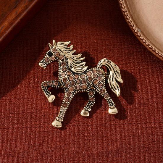 Yousheng Retro Horse Brooch Rhinestone Inlaid Horse Pin Zodiac Year Animal Brooch Men Women Suit Accessory for Handbag Clothes Decoration