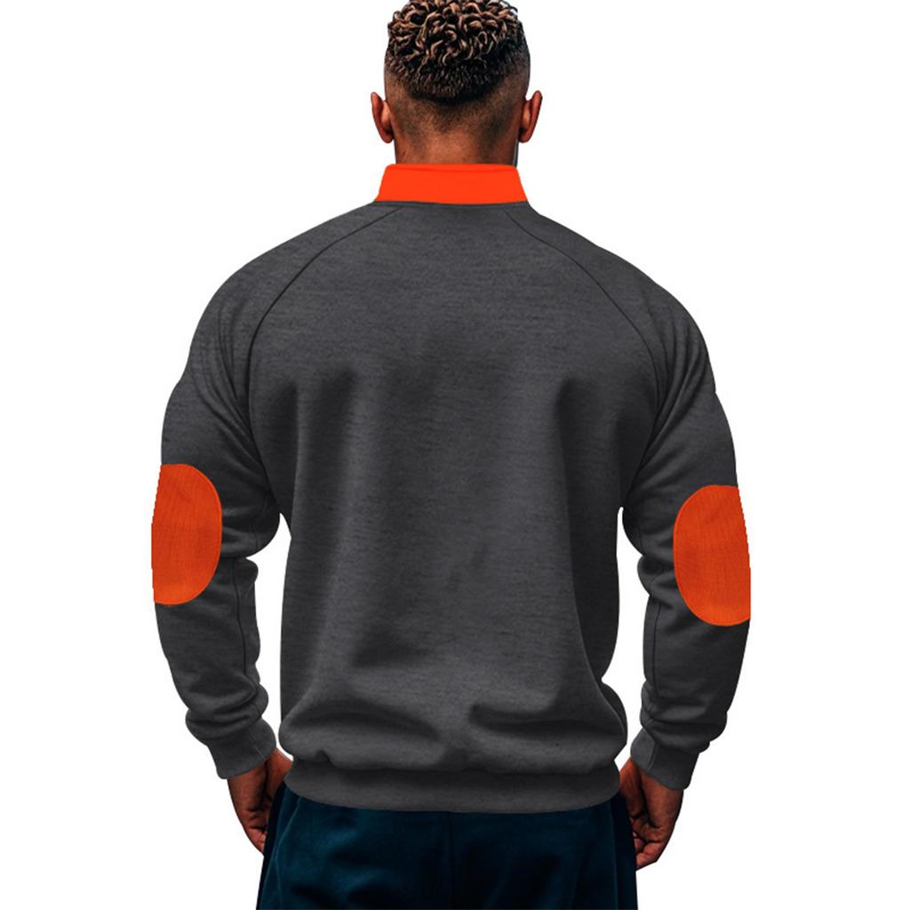 Men's Contrasting Color  Loose Casual Fleece  Stand Up Collar Pullover Half Zipper Long Sleeved Sweatshirt