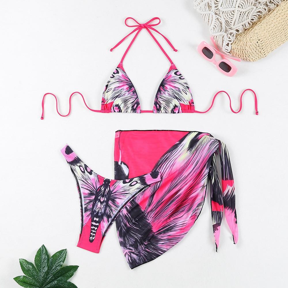 1011 sexy bikini split swimsuit women's three-piece set neck strap gradual change bikini Europe and America
