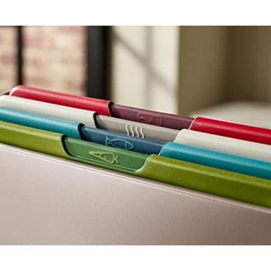 Joseph Cutting Board Folio Icon 4-Piece Set Food-Specific Icons Clean Antibacterial Dishwasher Safe Includes Stand Storage Case Plastic Non-Slip Goods