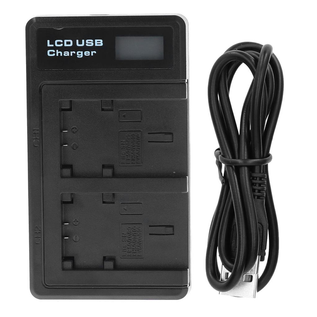 Plastic Battery Charger with LCD Display Camera Battery Double Charging for NP‑FV100