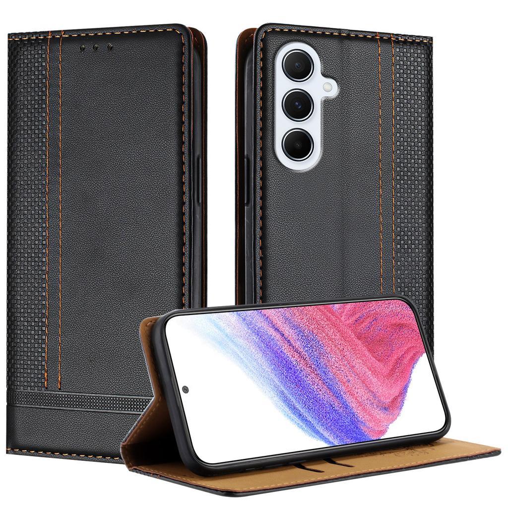 For Samsung Galaxy M56 5G Case L-Shaped Grid Pattern Leather Stand Phone Cover with Card Slots