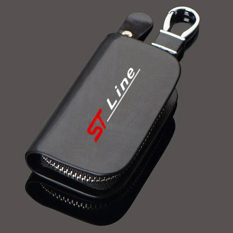 CLVN6 1Pcs Leather Wood Grain Car Key Cover Keychain Case For Ford ST Line Focus X 2 3 Mondeo Fiesta Kuga MK2 MK3 MK4 Auto Accessories