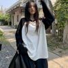 Spring Autumn Black and White Patchwork Tshirt Women Harajuku Long Sleeve O-Neck T-Shirts Casual Oversized T Shirt Femme Y2k Tops Streetwear