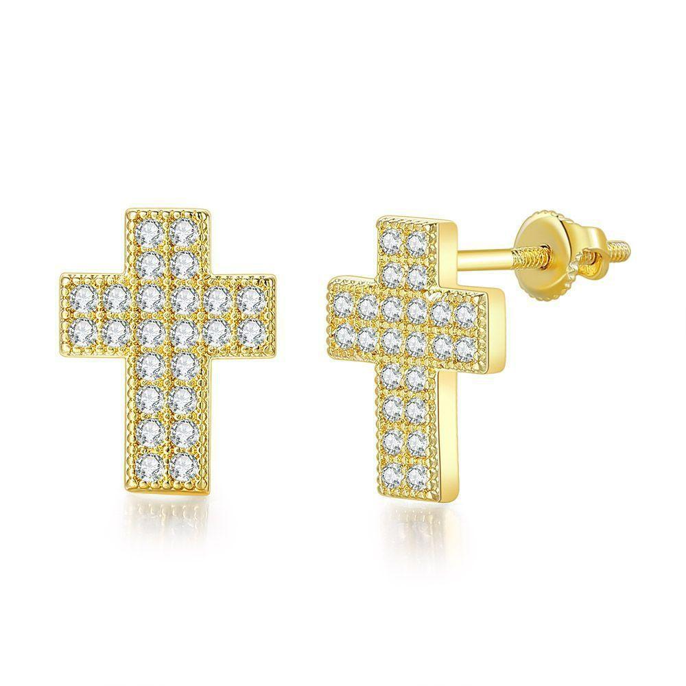 Men Trend Hip Hop Piercing Ear Accessories Gold Plated Gold Silver Zircon Earrings Diamond Ear Studs Studs Earrings Blinking