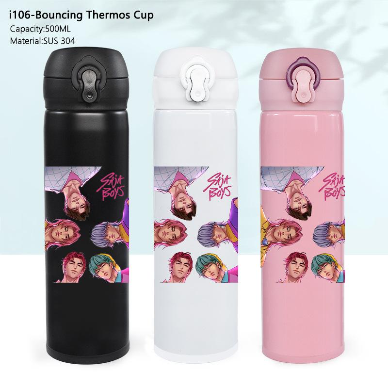 Stainless Steel Bouncing Thermos Cup KPOP Demon Hunter Girl Water Cup Shaga Male Ghost Sports Cup Car