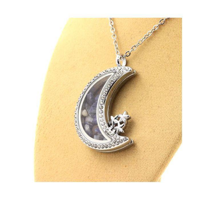 Pierres et Minéraux. Collier Benitoite brut. Modèle Lune.