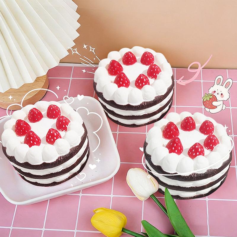 Kawaii Simulation Strawberry Birthday Cake Pressable Toy Soft Pressure Toy Food-Related Cake Press Toy For Kids