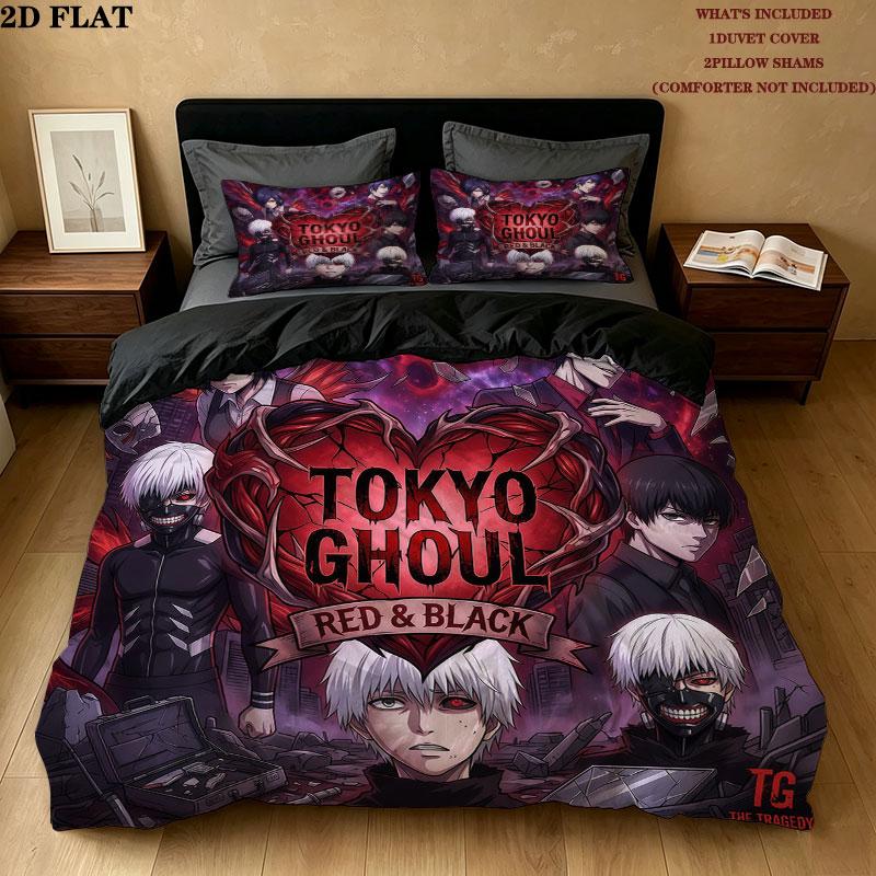 Tokyo Ghoul Pattern Bedding Quilt Set Quilt Cover Pillowcase Home Birthday Gift(1 * duvet cover + 2 * pillowcase, without core)