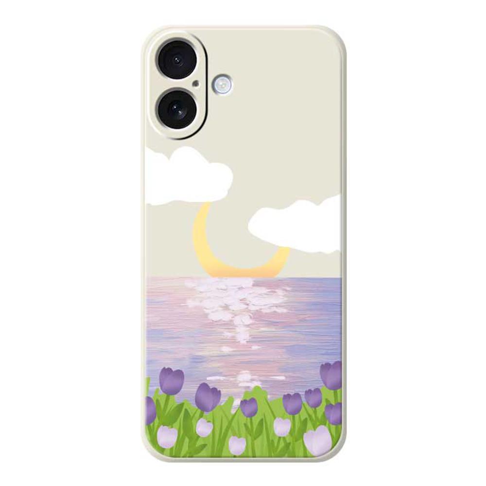 For iPhone 17 Case Flowers and Sea Pattern Printing Straight Edge TPU Phone Back Cover