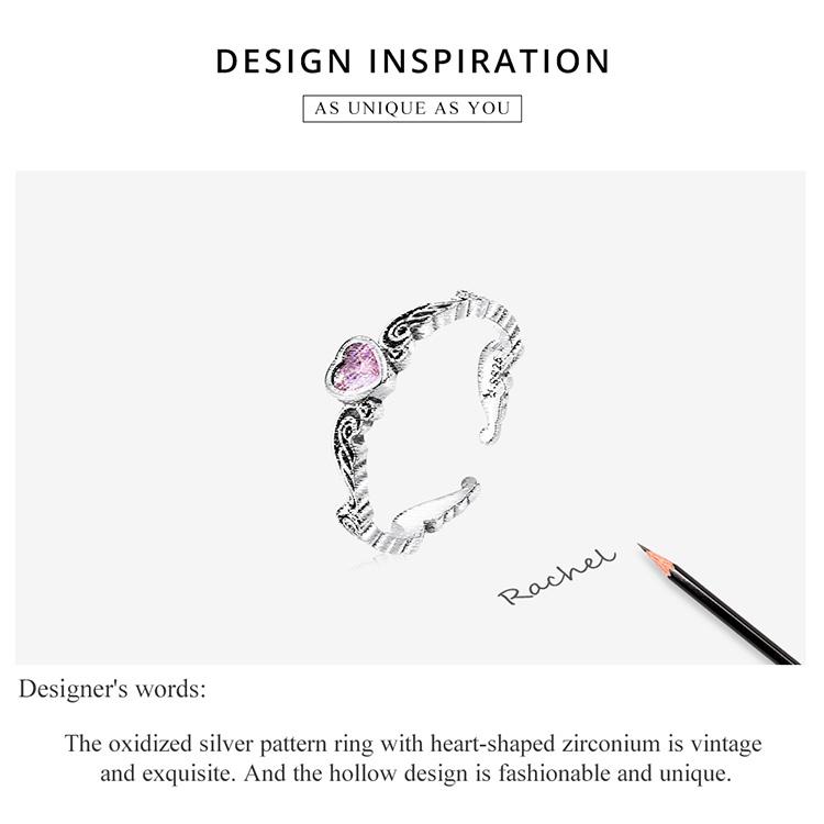 BAMOER стерлингового серебра 925 пробы винтажный узор сердце кольцо для женщин регулируемое кольцо модные украшения