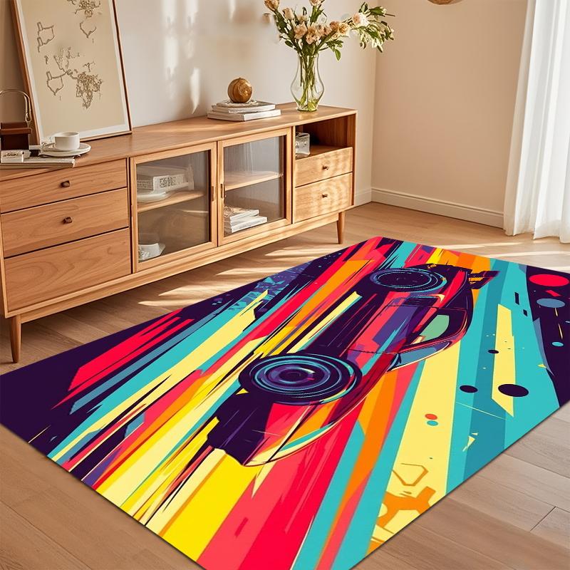 Bestseller Neon Racing Car Print Non Slip Area Rug Soft Washable Entryway Floor Mat for Living Room Bedroom Car Lover Decor