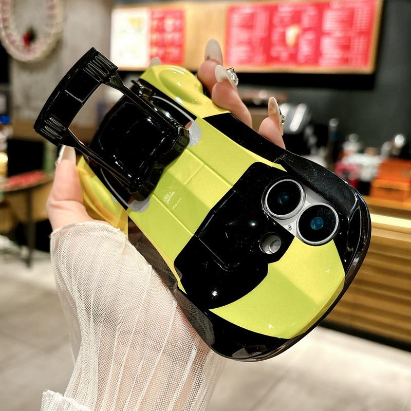 3D автомобиль Форма крутой глянцевый чехол для телефона iPhone 16 Pro Max 15 Pro 14 13 12 11 тонкий жесткий ПК гибридный силиконовый мягкий край противоударный кронштейн задняя крышка