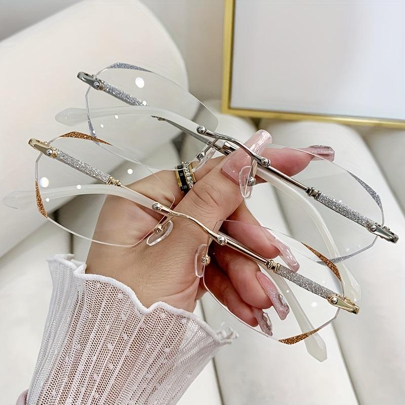 2PCS Reading Glasses Frameless Diamond Trimming Presbyopic Glasses Anti Blue Super Light Reading Glasses