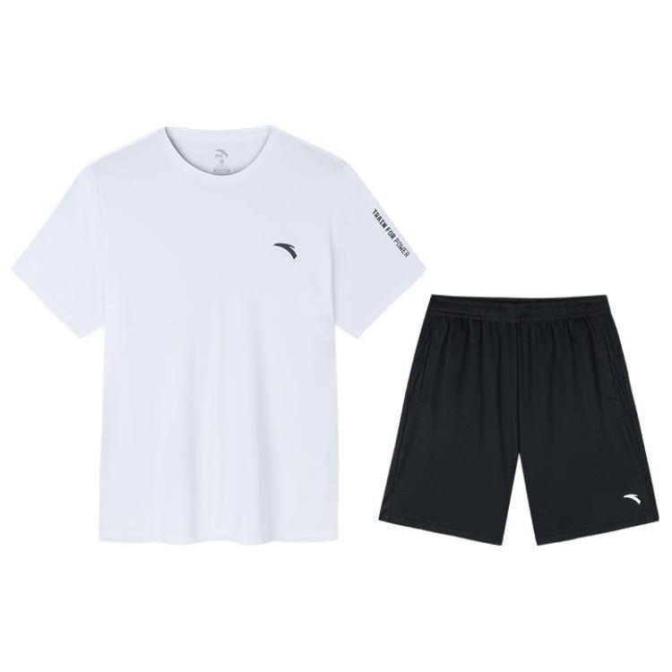 Anta Training Series Letter Round Neck Pullover Short Sleeve T-Shirt And Shorts Casual Sports Set Men Sets Pure-White 952427201-1