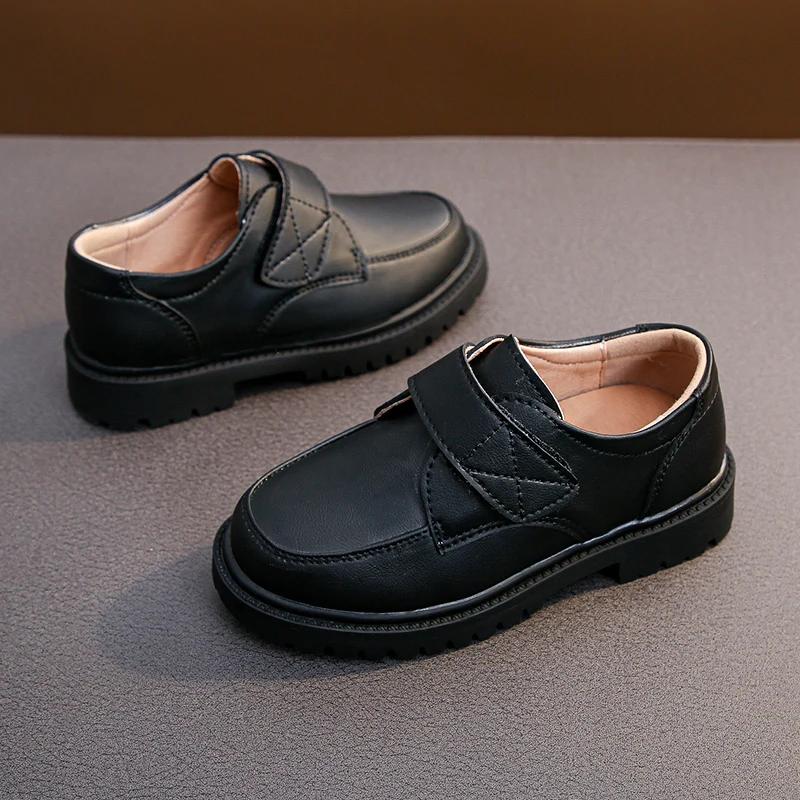 2024 New Versatile Soft Four Seasons Black UK Uniform School Shoes Hook & Loop Kids Boys Loafers Breatheable Simple Child Shoes