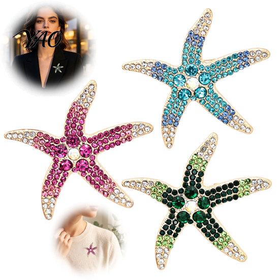Marine Life Clothing Accessories Vintage Rhinestone Starfish Brooch, Ocean Metal Lapel Pin, Beach Party Accessory Sea Animal Jewelry for Suit