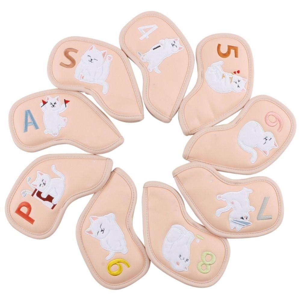 Cats Pattern Golf Head Protector PU Leather Golf Club Covers Golf Iron Head Cover Protective Cover