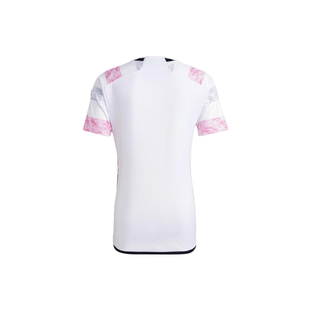 Adidas Выездная майка Ювентус 23/24 с буквенно-цифровым принтом и цветными блоками с круглым вырезом, мужские топы белого цвета HR8255