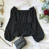 Off Shoulder Elastic Waist Ruffle Hem Solid Color Casual Blouse Lantern
