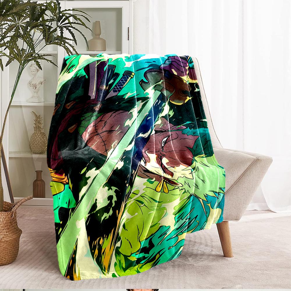 Roronoa Zoro Theme Printed Blanket - Perfect for Couch, Bed, Travel & Outdoor Use | Machine Washable, Cozy & Durable.