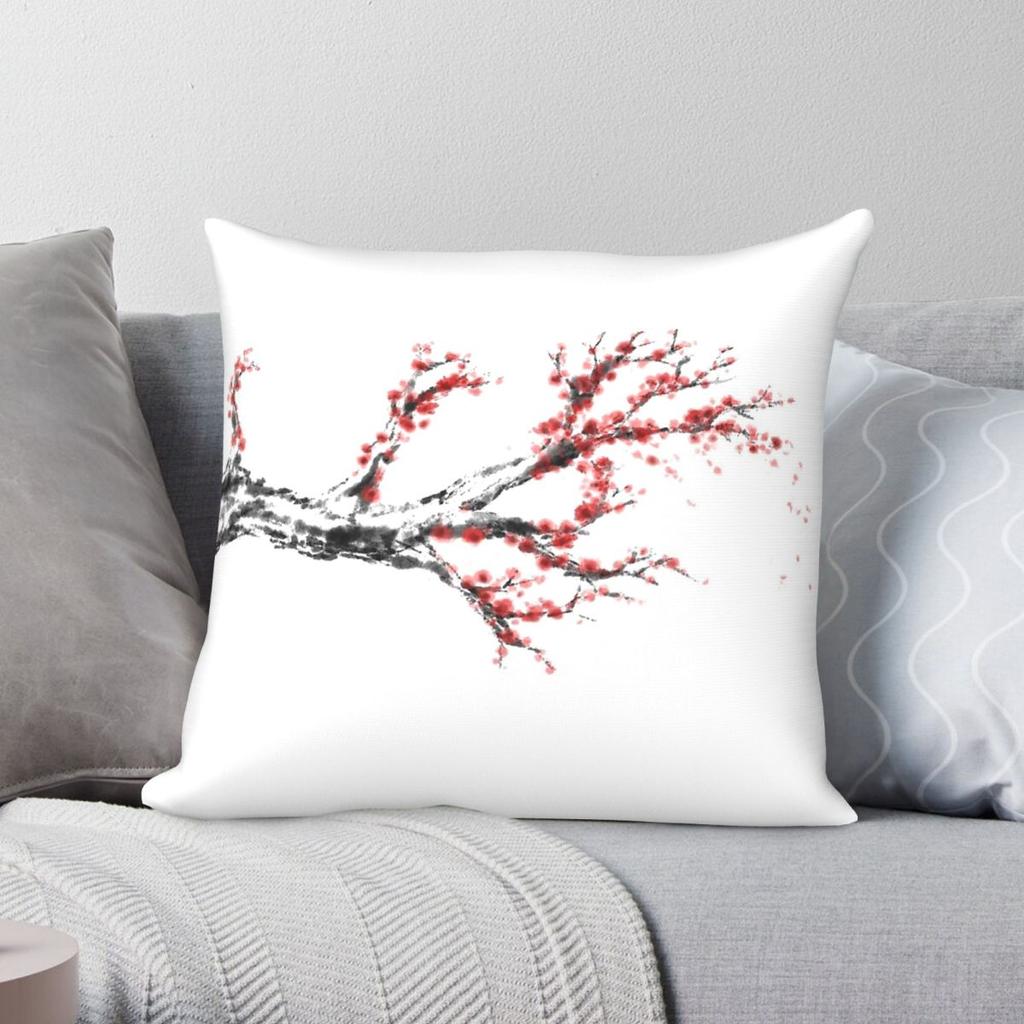Sakura Spring Wind Square Pillowcase Polyester Linen Velvet Creative Zip Decorative Pillow Case Room Cushion Cover