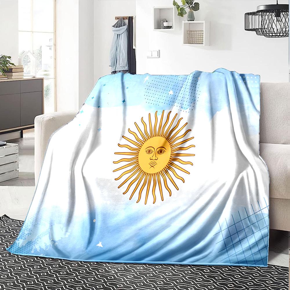 Argentina Flag Design Flannel Blanket, Soft Polyester, Modern Design, All-Season for Camping, Travel, Gifts for holidays or birthdays