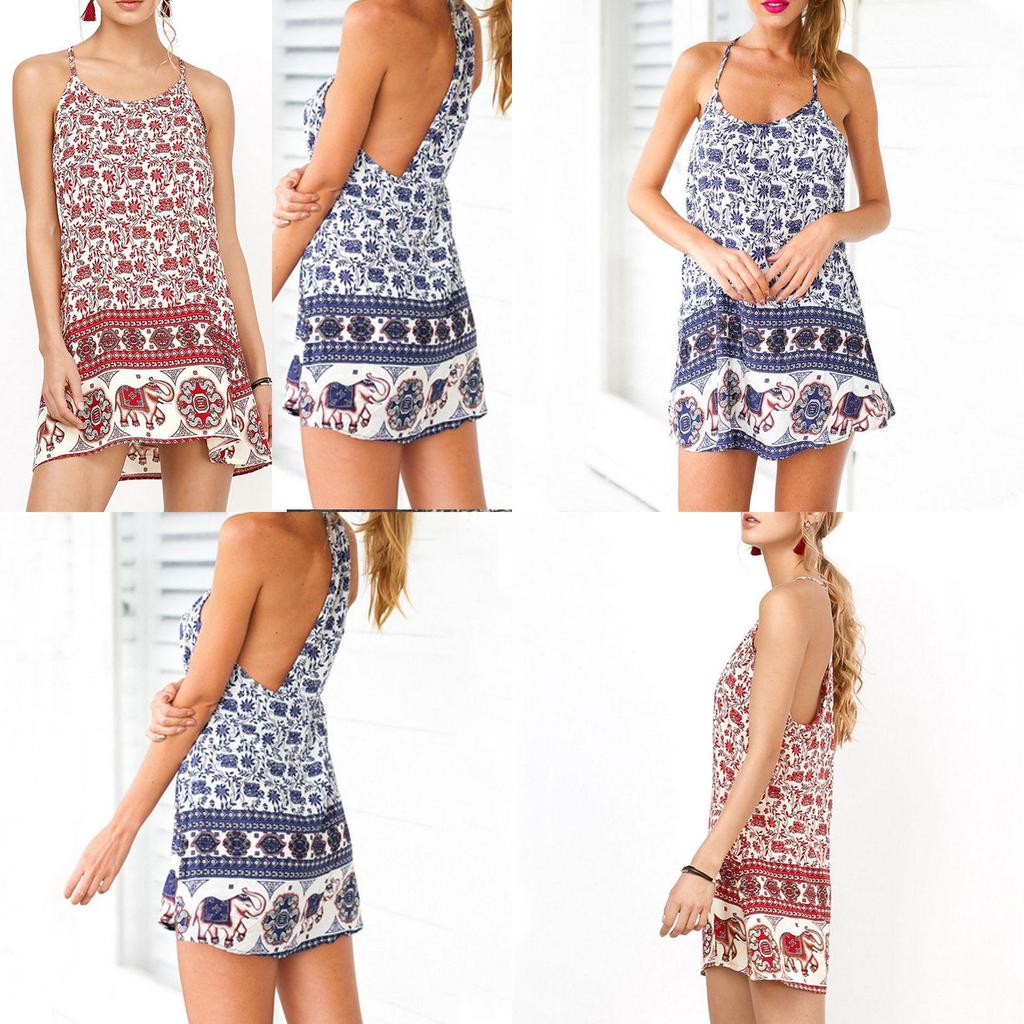 Elegant Women Summer Sleeveless Spaghetti Strap Evening Cocktail Beach Mini Dress