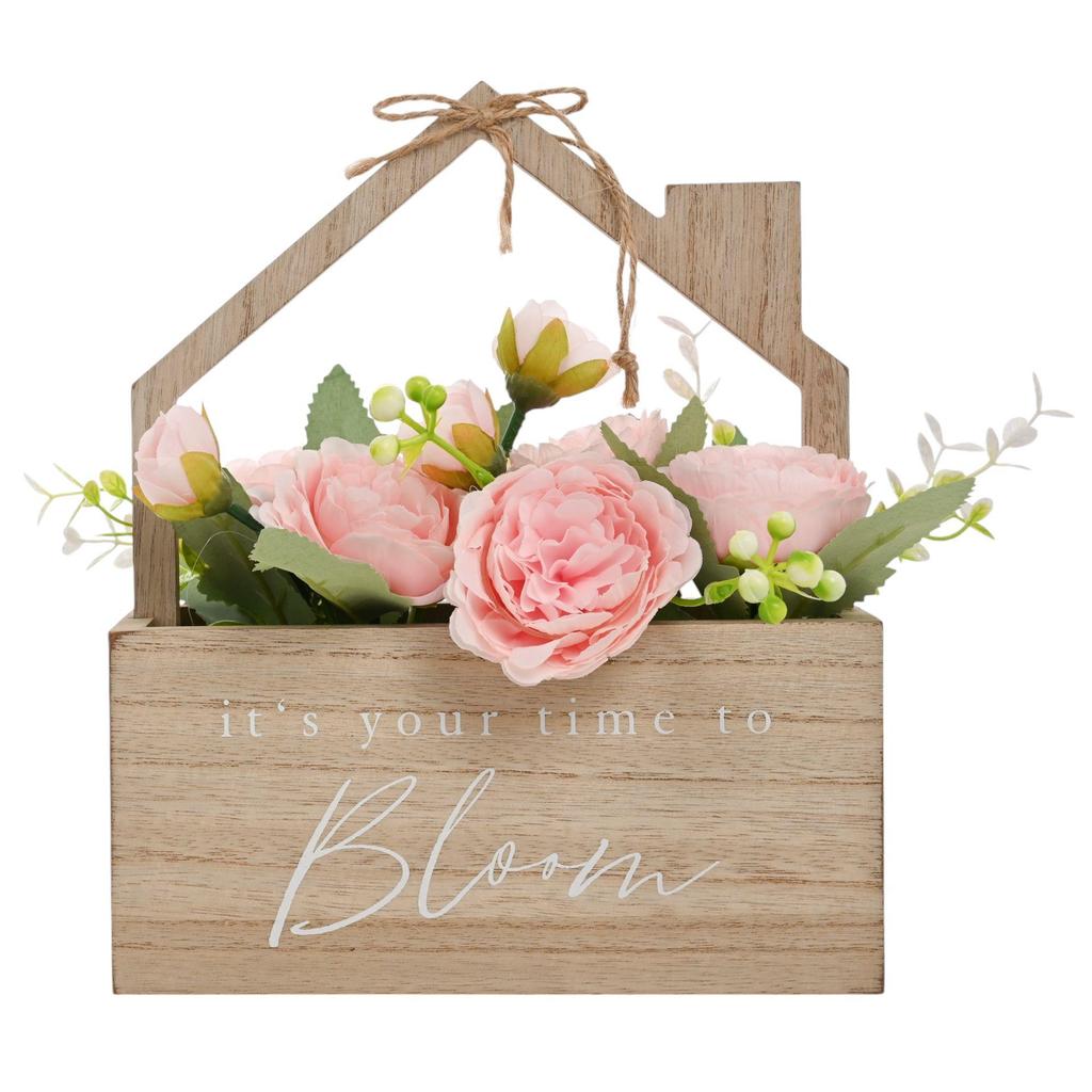 Country Living Its Your Time To Bloom Wooden House Planter With Faux Flowers