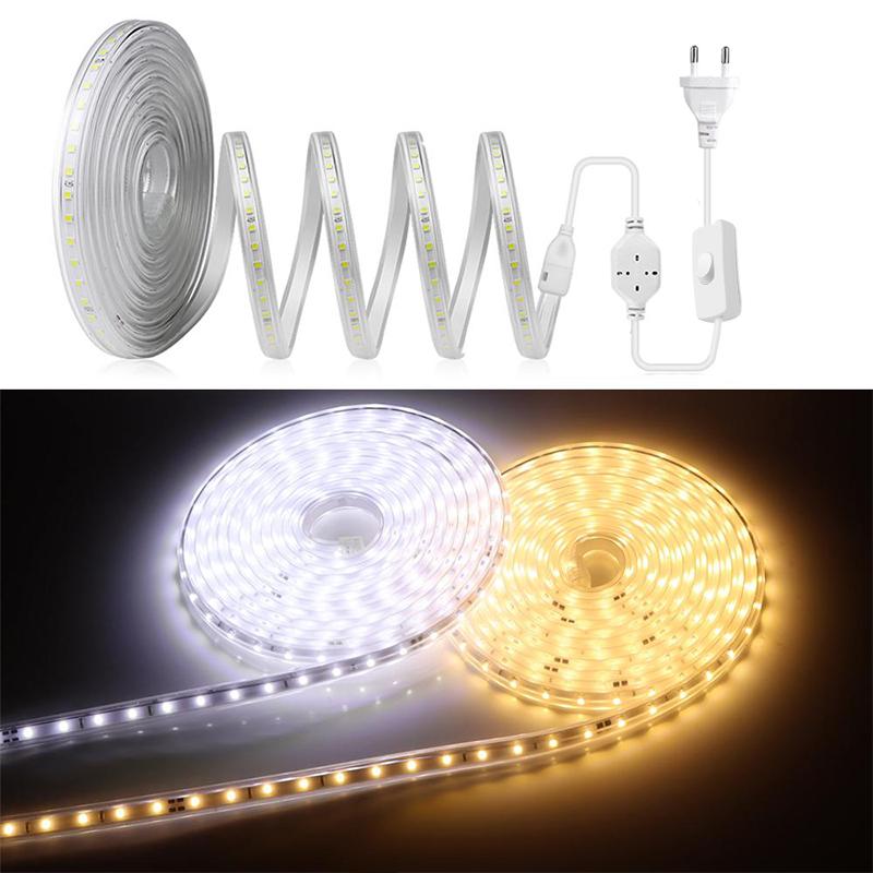 1-20 м светодиодная лента белая теплая белая 2835SMD 120 светодиодов/м светодиодная лампа AC220V водонепроницаемая гибкая светодиодная лента высокая яркая диодная светодиодная лампа с вилкой европейского стандарта