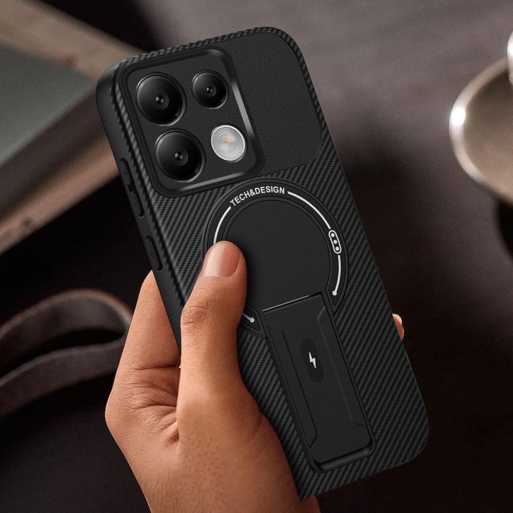 Чехол для телефона Xiaomi Redmi Note 14S 4G/Note 13 Pro 4G/Poco M6 Pro 4G с текстурой углеродного волокна, из ПК+ТПУ, с подставкой