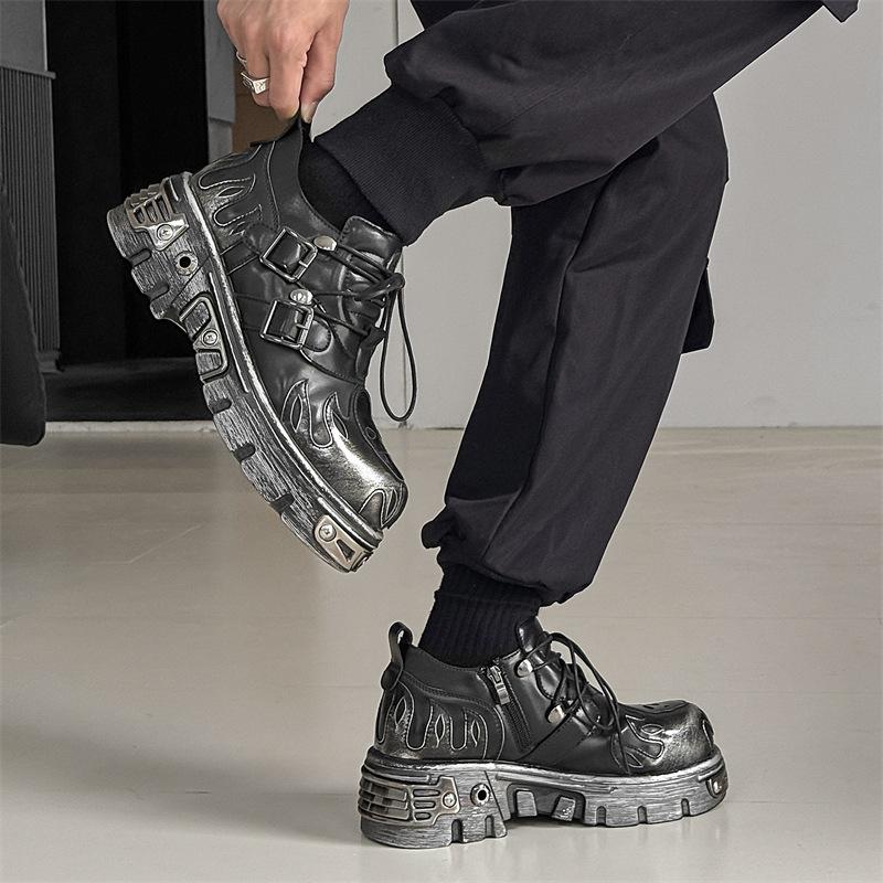 Высококачественная мужская кожаная обувь Металлическая панк-обувь Мужские готические кроссовки Черные уличные Ботас Мухер Ботильоны Унисекс Оксфорды