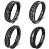 Men's Black Leather Bracelet Stainless Steel Double Layer Braided Wristband Fashion Handmade Cowhide Rope Jewelry Accessories